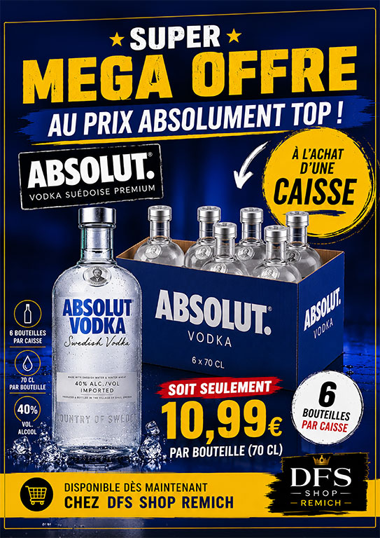ABSOLUT · 70 cl · 40 % · 6 bouteilles · 10,99 € par bouteille · À l’achat d’une caisse.