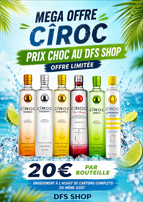 CÎROC · 20,00 € par bouteille · Uniquement à l’achat de cartons complets du même goût. · Mango · Coconut · Pineapple · Red Berry · Apple · Limonata