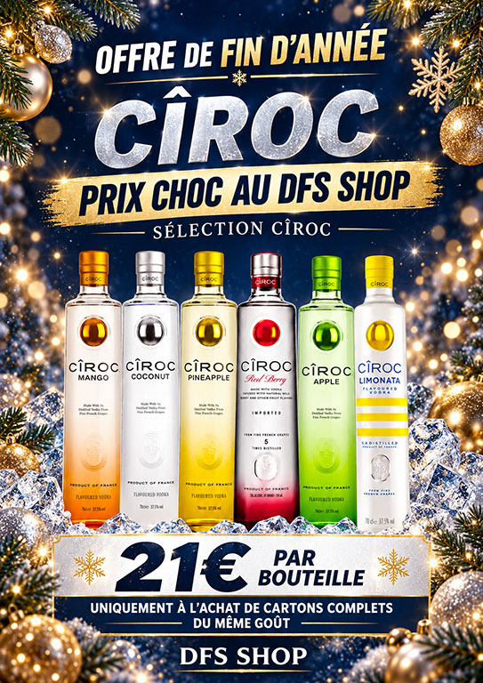 CÎROC · 21,00 € par bouteille · Uniquement à l’achat de cartons complets du même goût. · Mango · Coconut · Pineapple · Red Berry · Apple · Limonata · Offre de fin d’année